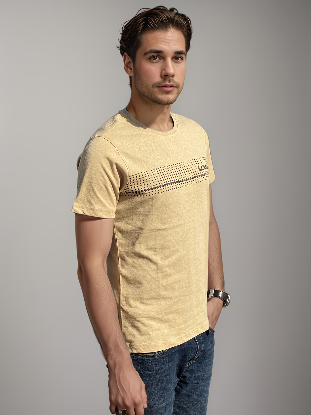 MEN BEIGE GRAPHIC PRINTED TEE