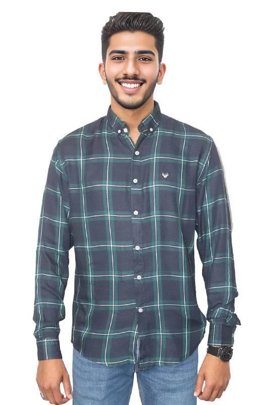 NAVY CHECKED BUTTON DOWN SHIRT