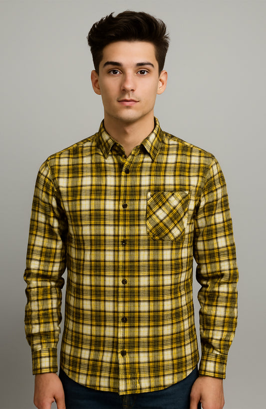 Golden Mustard Cotton Shirt – Casual Long Sleeve Button-Down