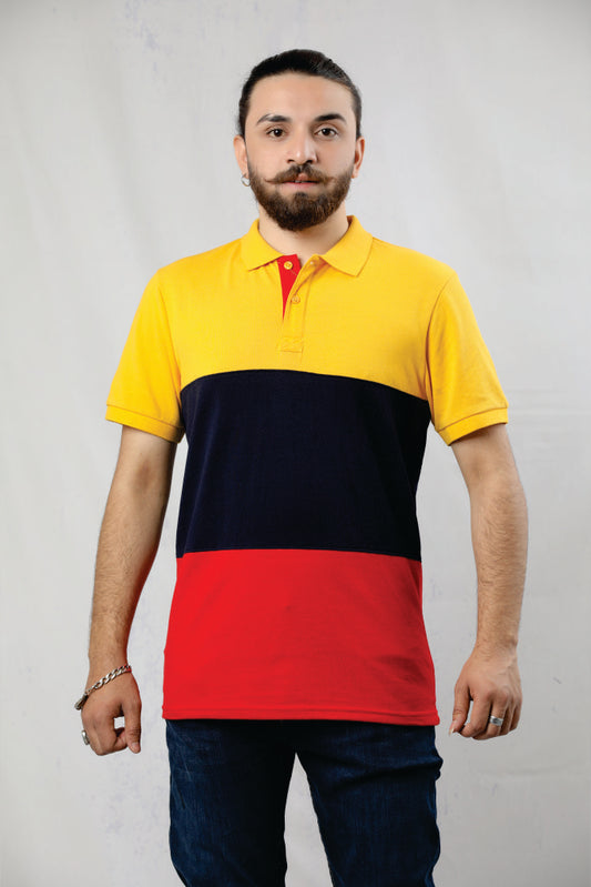 BLOCK PANEL POLO YELLOW NAVY RED WND RED BUTTON PLACKET