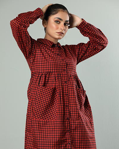 BUTTON DOWN GATHERS WITH 2 POCKETS DRESS