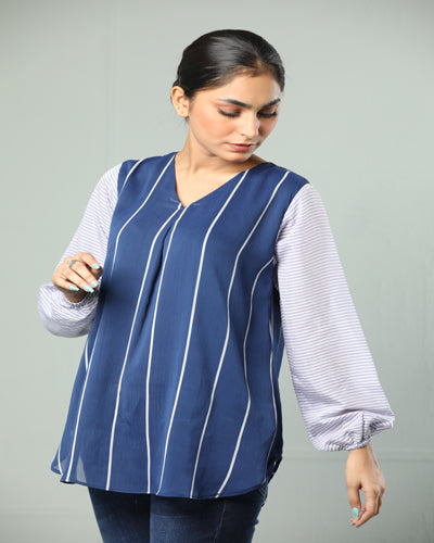 GEORGETTE BODY WITH CONTRAST BALOON SLEEVES WOVEN TOP