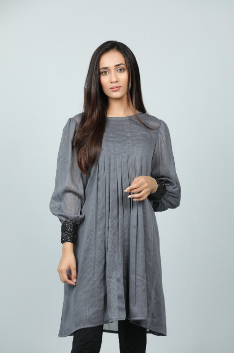 GREY PLEATED TOP