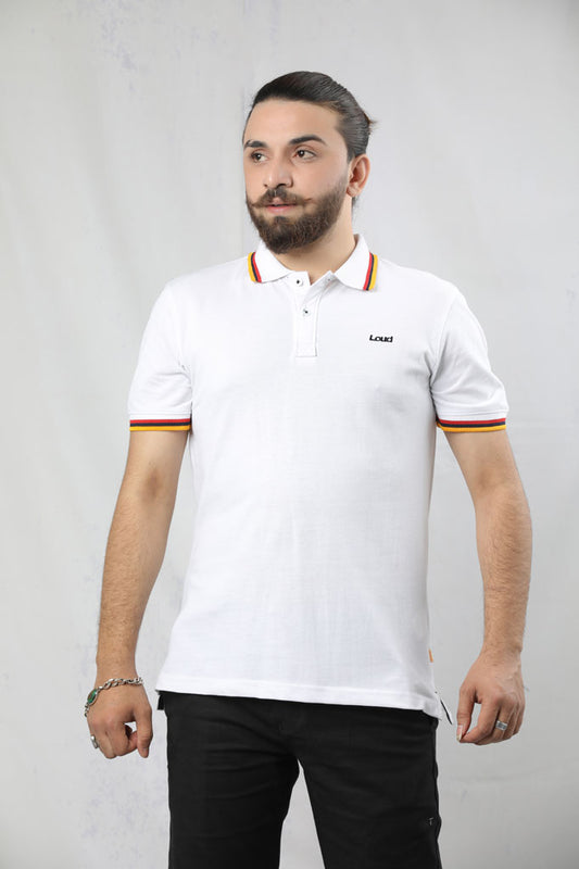 WHITE COLLAR AND CUFF TIPPING COLOR SIDE VENT BARTAG PIQUE POLO