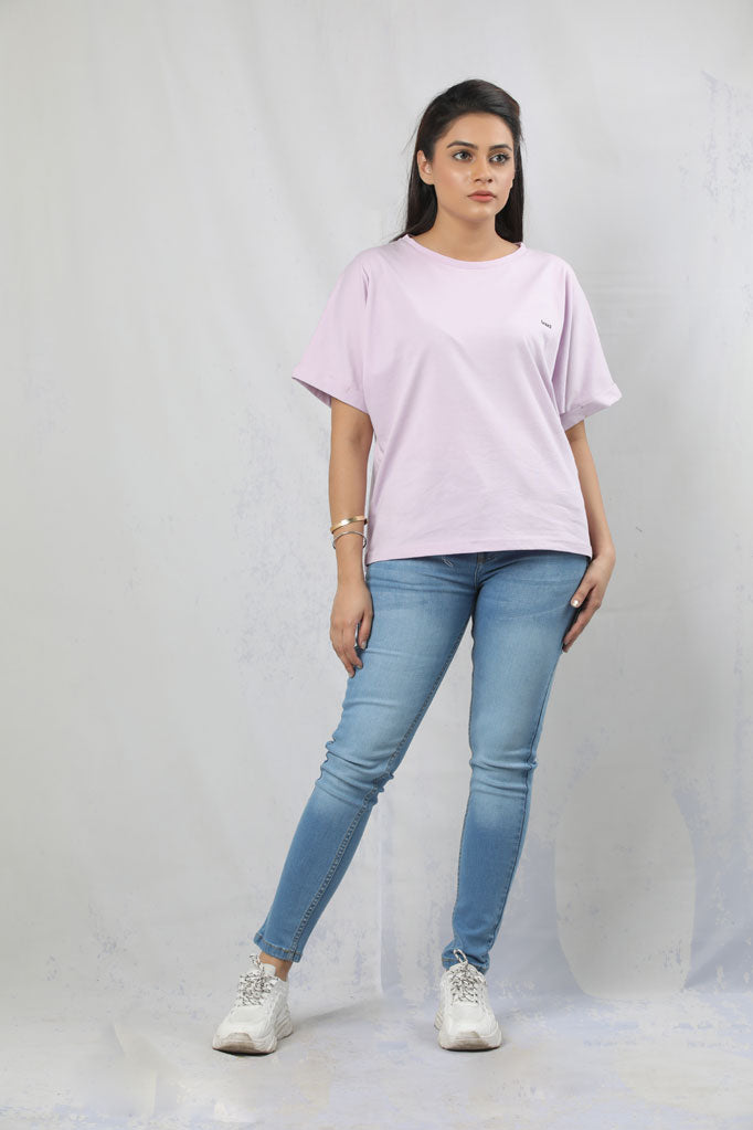 CROP TOP WITH TURNED-UP SLEEVES OVERSIZED TEE