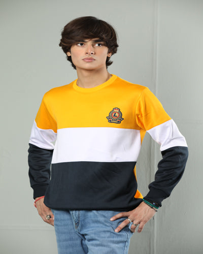 COLOR BLOCK WITH LOUD SIGNATURE BADGE MOCK NECK POLLY FLEECE SWEATSHIRT