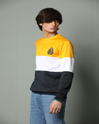 COLOR BLOCK WITH LOUD SIGNATURE BADGE MOCK NECK POLLY FLEECE SWEATSHIRT